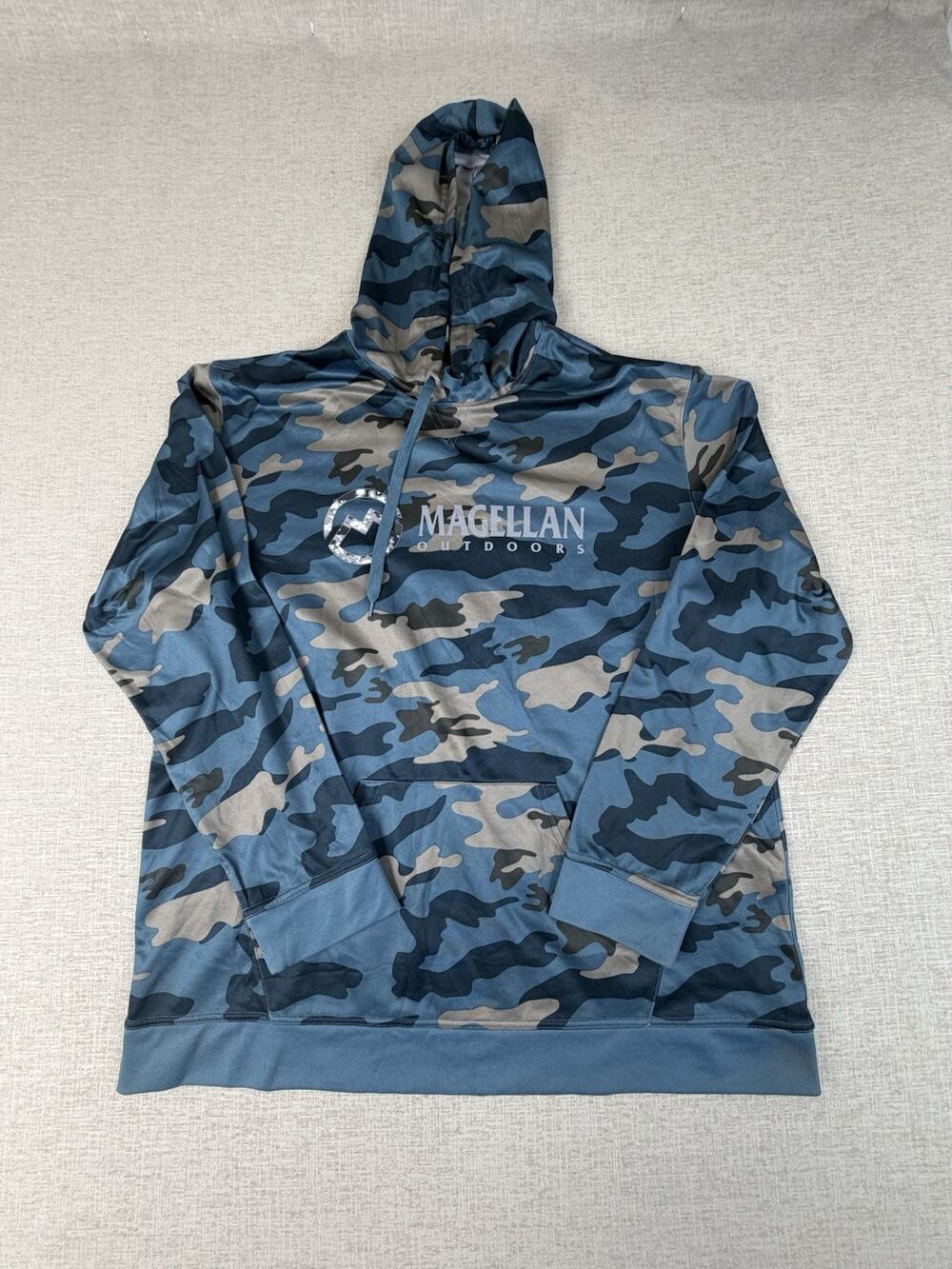 Magellan Outdoors Men’s XL Blue Camo MagWick Fleece Pullover Hoodie Loose Fit